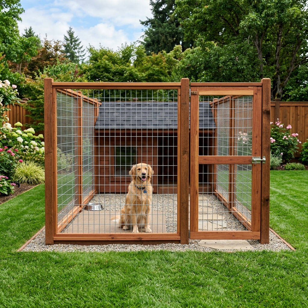 Custom wood dog fence with buried wire apron in Sacramento yard