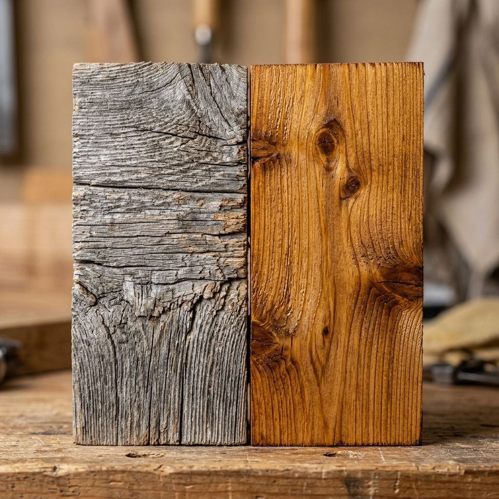 Before and after fence staining comparison — weathered gray cedar vs freshly stained warm cedar boards